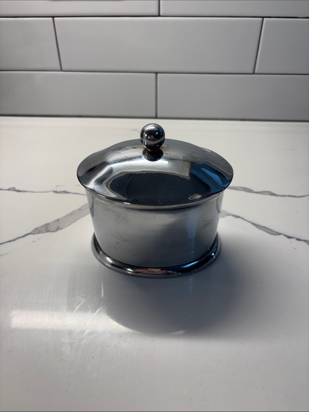 Pottery Barn Polished Stainless Steel Lidded Jar - Silver